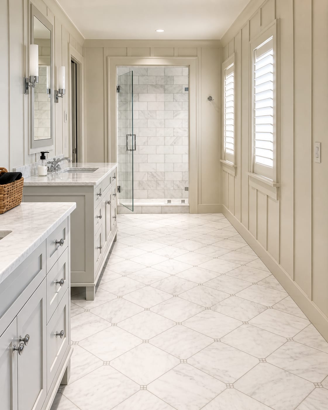 Bright Cape Cod bathroom with custom tile installation by M.S Tile Installation